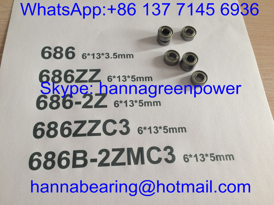 686B-2ZMC3 / 686-2ZC3 / 686ZZ धातु ढाल के साथ लघु गहरी ग्रूव गेंद असर, 6*13*5 मिमी